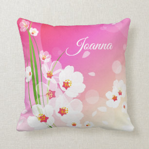 Mädchenhaftes Rosa Weißes Blumen Collage Kissen