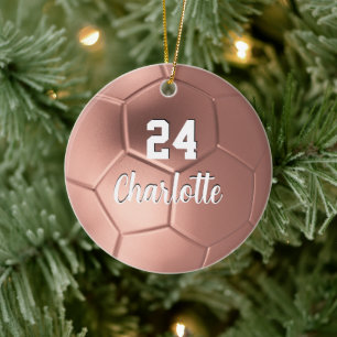 Mädchenhaftes Roségold-Fußball-Personalisierter Na Keramik Ornament