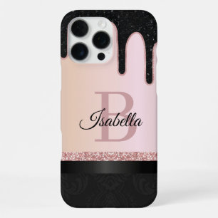 Mädchenhaftes Roségold-Glitter-Funkeln und monogra iPhone 16 Pro Max Hülle
