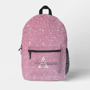 Mädchenhaftes Roségold-Glitter-Monogramm Name Pr Bedruckter Rucksack