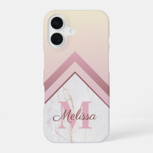 Mädchenhaftes Roségold-Monogramm Geometrischer Mar iPhone 16 Hülle