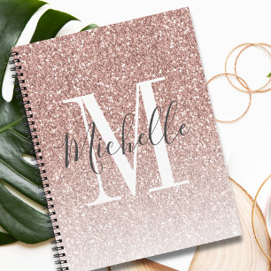 Mädchenhaftes Roségold - Rosa Glitter Monogramm Na Notizblock
