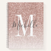 Mädchenhaftes Roségold-Rot Glitter-Monogramm-Name Notizblock (Vorderseite)