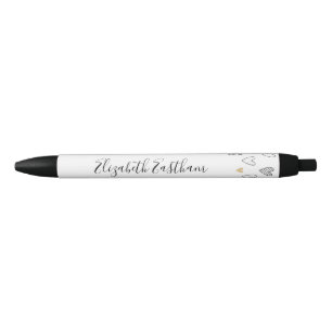 Mädchenhaftes Schwarz-Gold-Herz Feminine Schrift Kugelschreiber