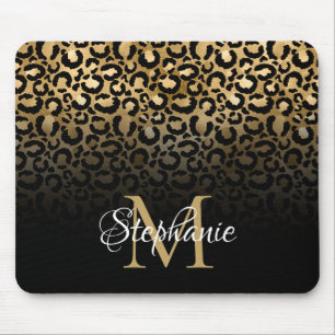 Mädchenhaftes Schwarz und Gold Leopard Ombre Monog Mousepad
