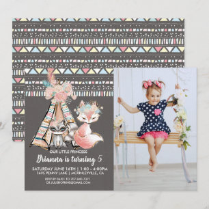 Mädchenhaftes tribal Boho Geburtstagseinladung Einladung