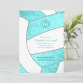 mädchenhaftes türkisfarbenes Volleyballspiel Gebur Einladung (Stehend Vorderseite)