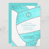 mädchenhaftes türkisfarbenes Volleyballspiel Gebur Einladung (Vorne/Hinten)