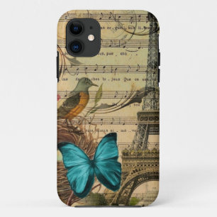 mädchenhaftes vintage Eiffelturm Blumen Musiknote Case-Mate iPhone Hülle