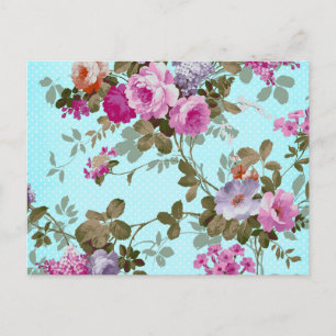 Mädchenhaftes Vintage-Rosa-Blumenmuster mit trendy Postkarte