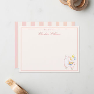 Mädchenhaftes Wasserfarben-Alpaka mit Ballon Rosa Mitteilungskarte