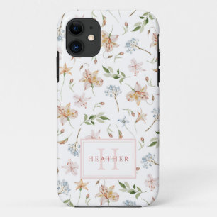Mädchenhaftes Wasserfarben-Blumenmuster mit Monogr Case-Mate iPhone Hülle
