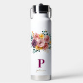 Mädchenhaftes Watercolor-Blumenmuster mit Monogram Trinkflasche (Vorderseite)