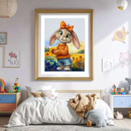 Mädchenhase Sonnenblumenfeld Poster