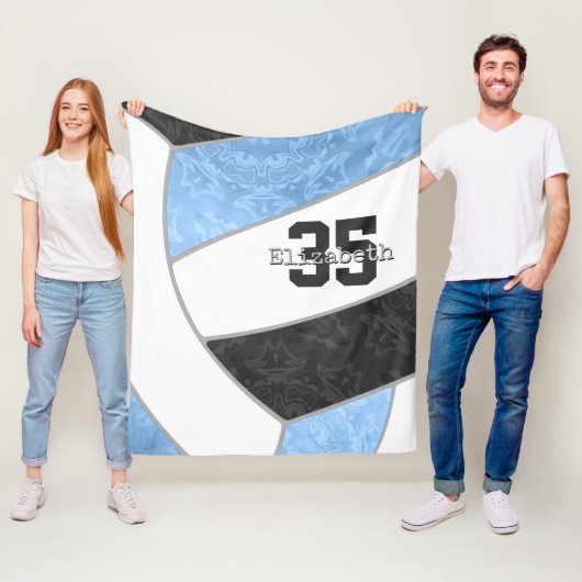 Mädchenhellblau-Schwarzvolleyball personalisiert Fleecedecke (Beispiel)