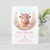 Mädchenhochlandkühe Blissful Geburtstag Einladung (Stehend Vorderseite)