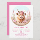 Mädchenhochlandkühe Blissful Geburtstag Einladung (Vorne/Hinten)