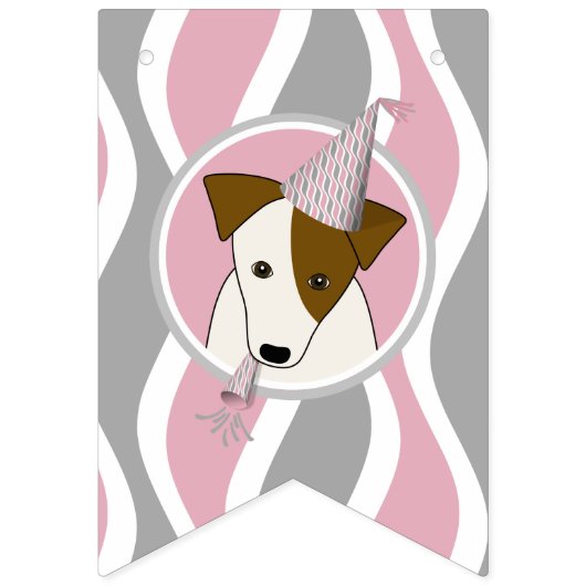 Mädchenhund Geburtstag rosa graue Streifen Wimpelkette (Zweite Fahne)