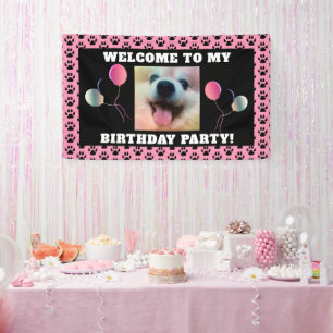 Mädchenhunde Geburtstagsparty Foto Paw Prints Banner