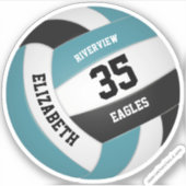 Mädchenjunge, aquamarine, Schwarz-weiße Volleyball Aufkleber (Vorderseite)