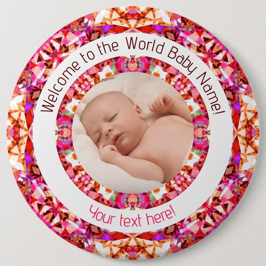 Mädchenjunge Dusche Lebendiger rosa Foto Text Button (Vorderseite)