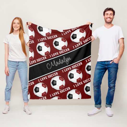 Mädchenjunge schwarze Fußballbälle Textmuster Fleecedecke (Beispiel)