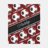 Mädchenjunge schwarze Fußballbälle Textmuster Fleecedecke (Vorderseite)