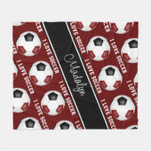 Mädchenjunge schwarze Fußballbälle Textmuster Fleecedecke (Vorderseite (Horizontal))