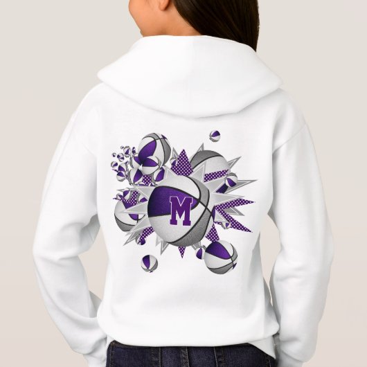 Mädchenkorbälle und lila Sterne Hoodie (Rückseite)