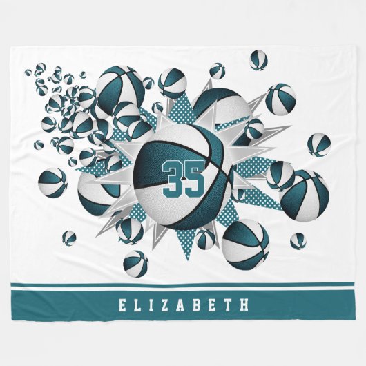 Mädchenkorbststerne aquamarin personalisiert fleecedecke (Vorderseite (Horizontal))