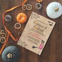 Mädchenkostüme & Cocktails Halloween-Einladung