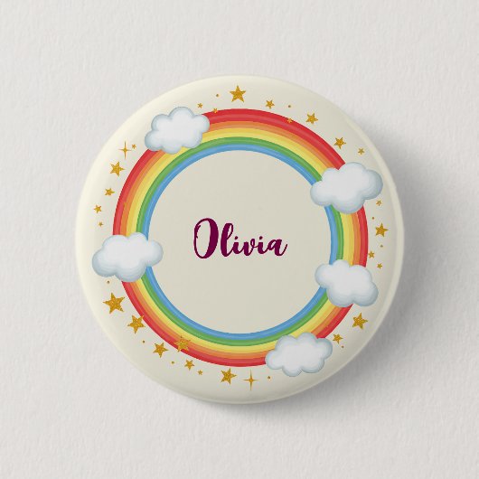 Mädchenkreis-Regenbogen-Namenrahmen Button (Vorderseite)