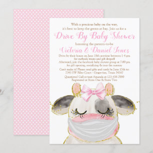 Mädchenkuhe mit Maskenantrieb mit Babydusche Einladung