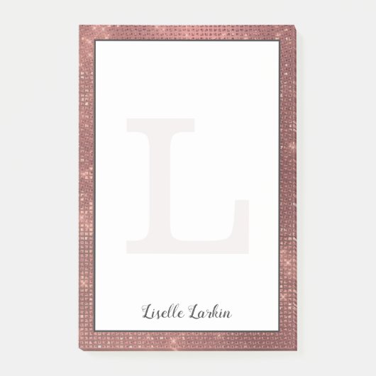 Mädchenkupfer Diamond Glitzer Glam Monogramm Name Post-it Klebezettel (Vorderseite)