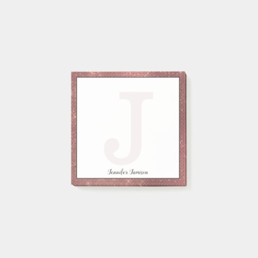 Mädchenkupfer Diamond Glitzer Kleine Monogramm-Bez Post-it Klebezettel (Vorderseite)