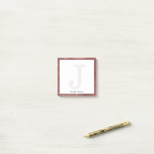 Mädchenkupfer Diamond Glitzer Kleine Monogramm-Bez Post-it Klebezettel (Auf Schreibtisch)