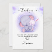 Mädchenlephant und Baby-Kaninchen-Babydusche Dankeskarte (Vorderseite)