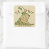 Mädchenlesebuch in Blume, x Libris-Vorlage Quadratischer Aufkleber (Tasche)