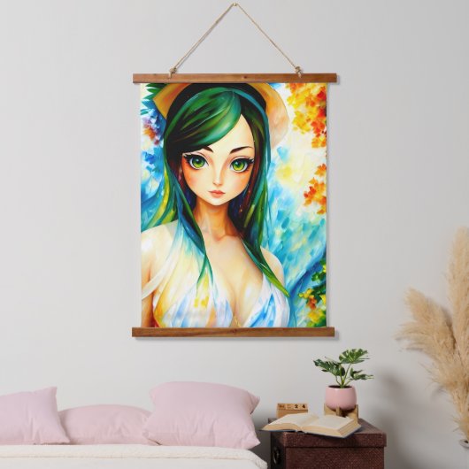 Mädchenmalerei Wandteppich Mit Holzrahmen (Schlafzimmer)