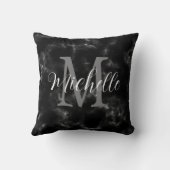 Mädchenmarmor Schwarz-Weiß-Monogramm und Name Kissen (Rückseite)