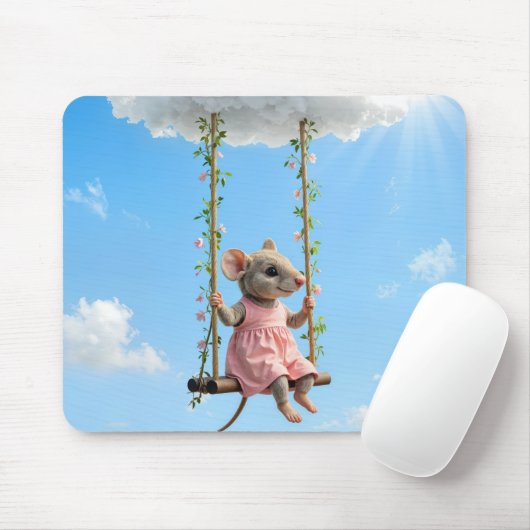 Mädchenmaus auf einer Schaukel Mousepad (Mit Mouse)