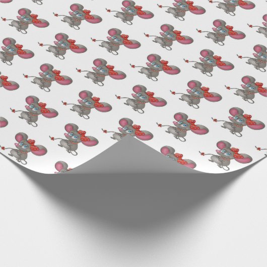 Mädchenmäuse auf Weiß Geschenkpapier (Ecke)