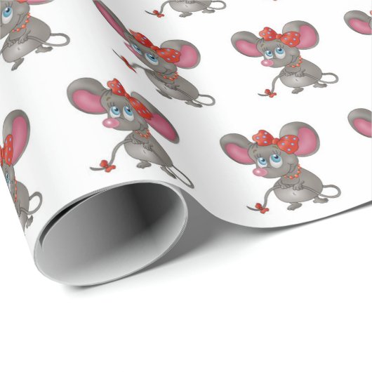 Mädchenmäuse auf Weiß Geschenkpapier (Rolleneckpunkt)