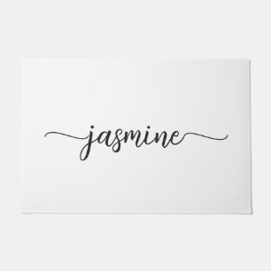 Mädchenminimale weiße Monogrammnamensschrift Fußmatte