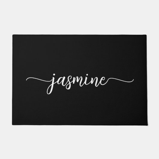 Mädchenminimales Schwarzes Monogramm Namensskript Fußmatte (Vorderseite)