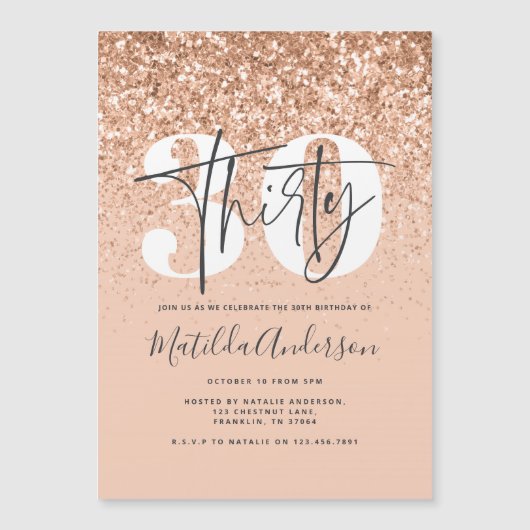 Mädchenmoderne Pfirsichtypografie 30 Geburtstag Magnetkarte (Vorderseite)