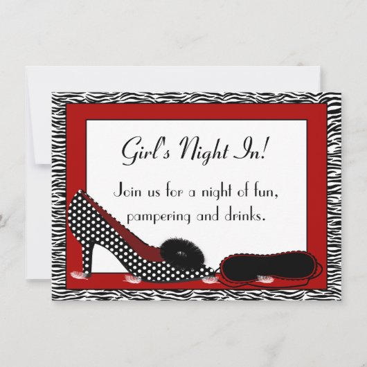 Mädchennacht im PJ-Party in Rot Einladung (Vorderseite)