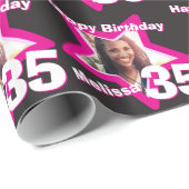 Mädchenname 35. Geburtstag Foto rosa schwarze Verp Geschenkpapier (Rolleneckpunkt)