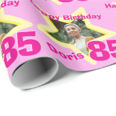 Mädchenname 85. Geburtstag Foto rosa gelbe Verpack Geschenkpapier (Rolleneckpunkt)