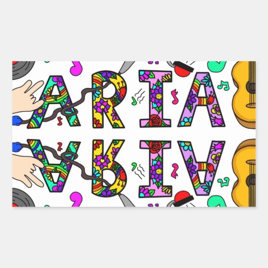 Mädchenname Aria, Blume und Musik Rechteckiger Aufkleber (Vorderseite)
